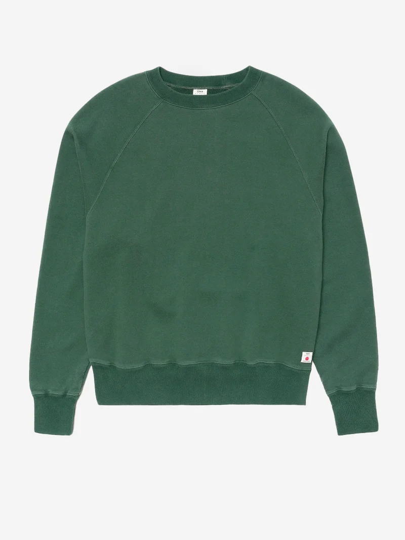 Felpa girocollo verde con maniche raglan