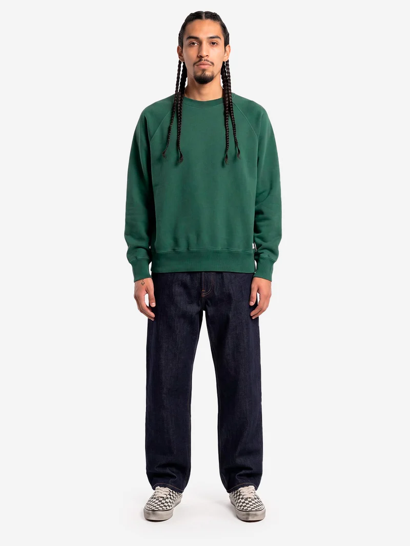 Felpa girocollo verde con maniche raglan