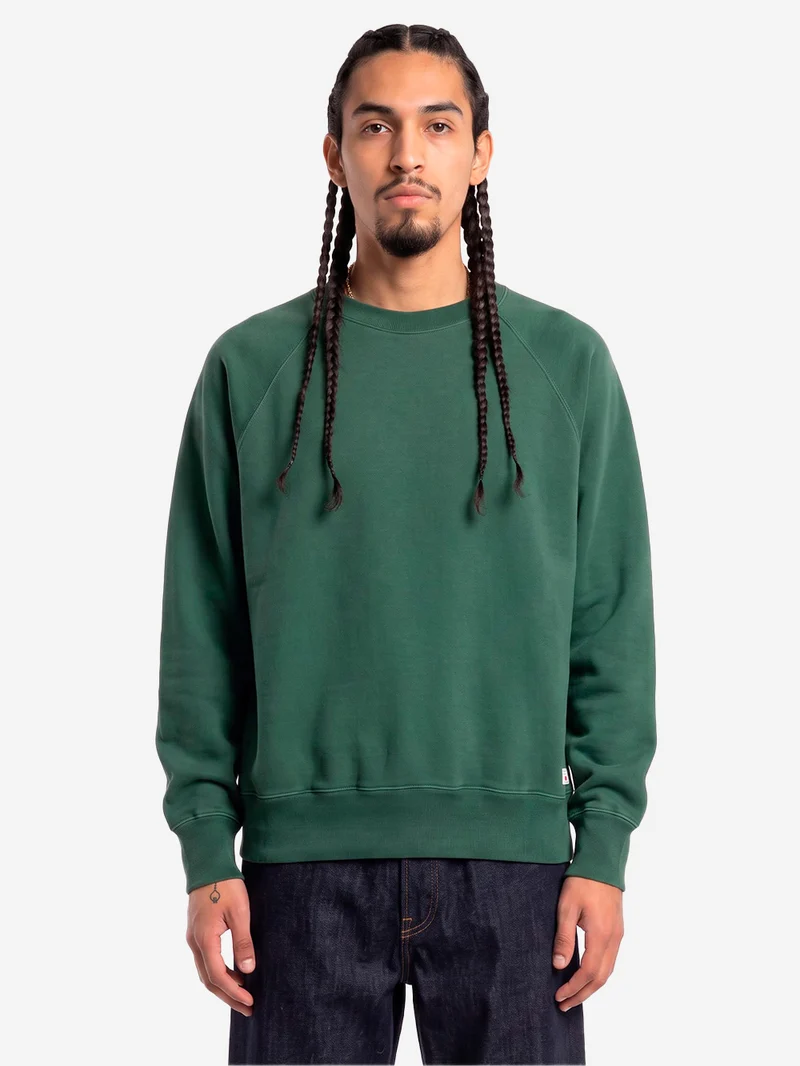 Felpa girocollo verde con maniche raglan