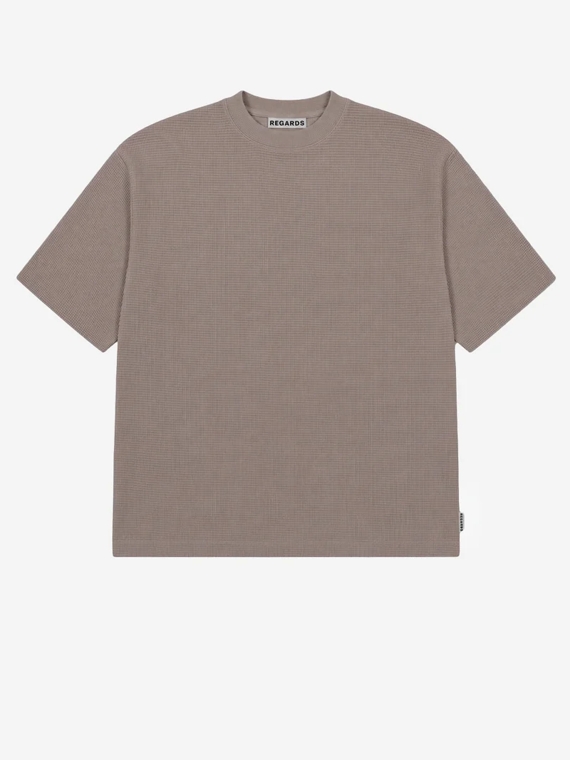 T-shirt Waffle Oversize in cotone khaki