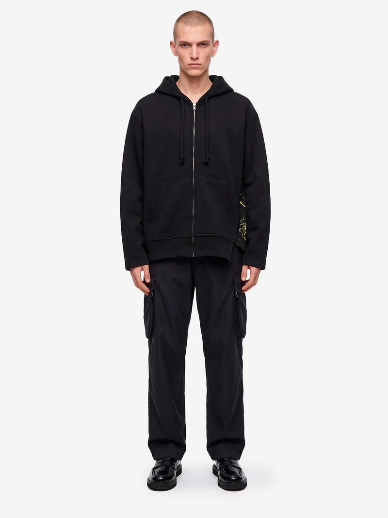 Felpa con cappuccio asimmetrica nera con zip