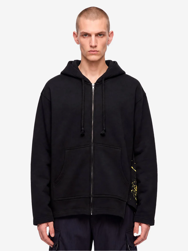 Felpa con cappuccio asimmetrica nera con zip