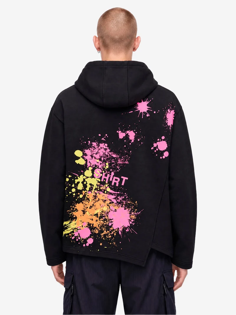 Felpa con cappuccio asimmetrica nera con zip