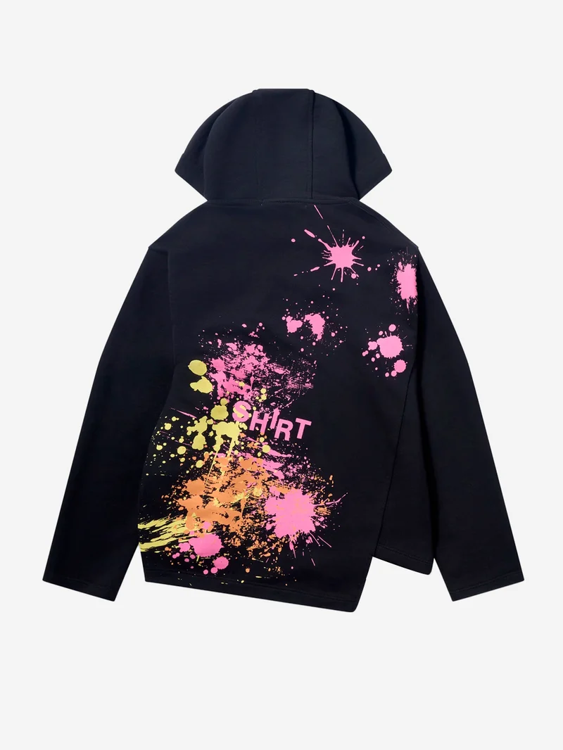 Felpa con cappuccio asimmetrica nera con zip