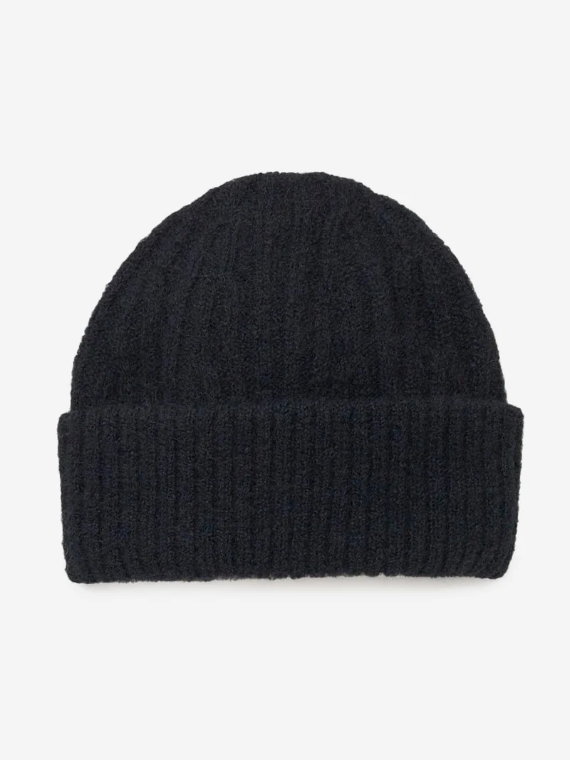 Berretto a coste nero in misto alpaca