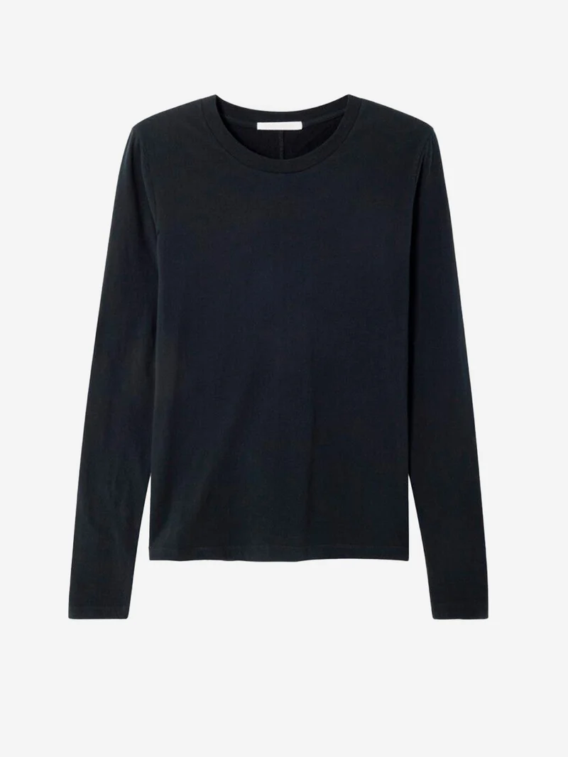 T-shirt a manica lunga nera in cotone sottile