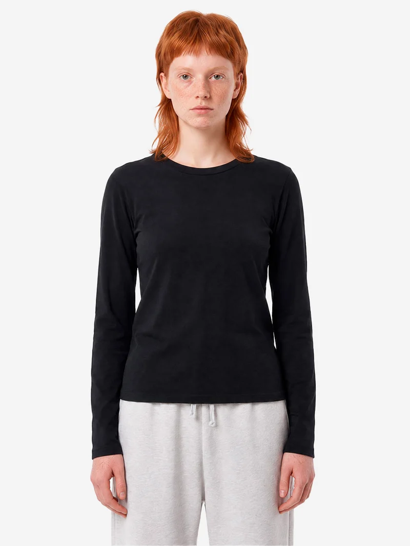 T-shirt a manica lunga nera in cotone sottile