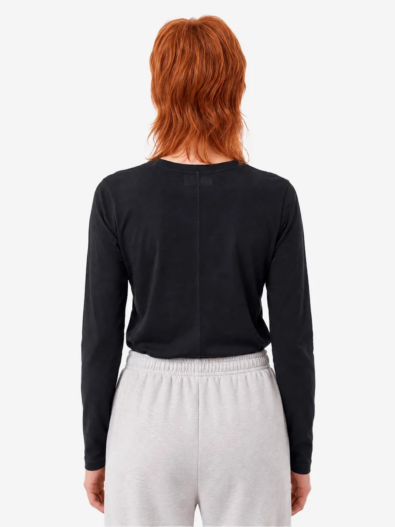 T-shirt a manica lunga nera in cotone sottile