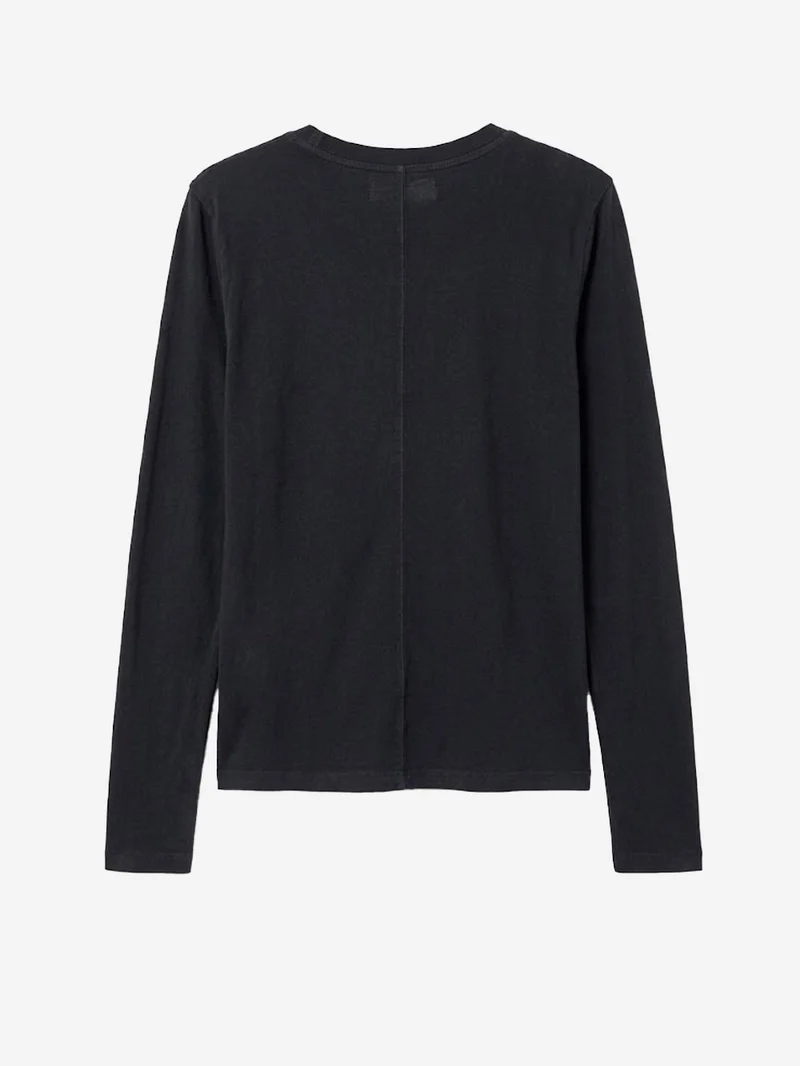 T-shirt a manica lunga nera in cotone sottile