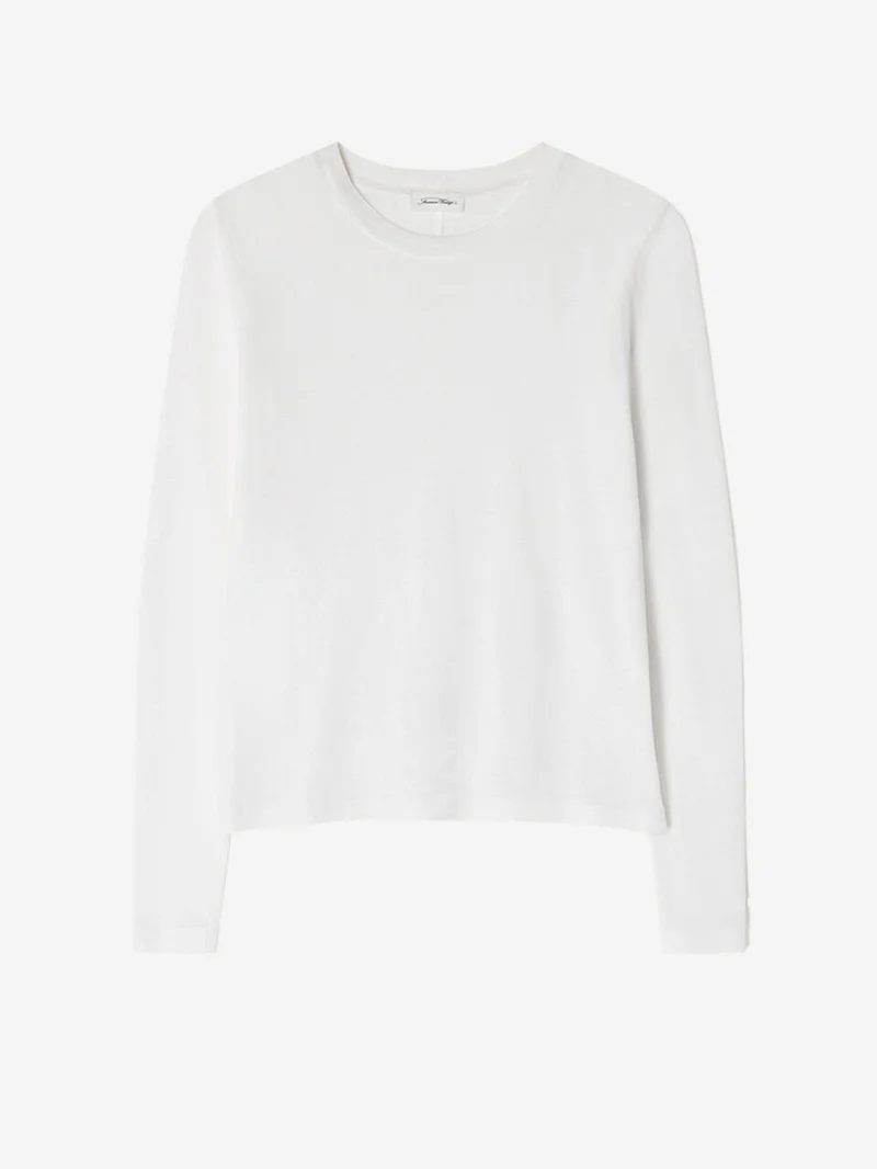 T-shirt a manica lunga bianca in cotone sottile