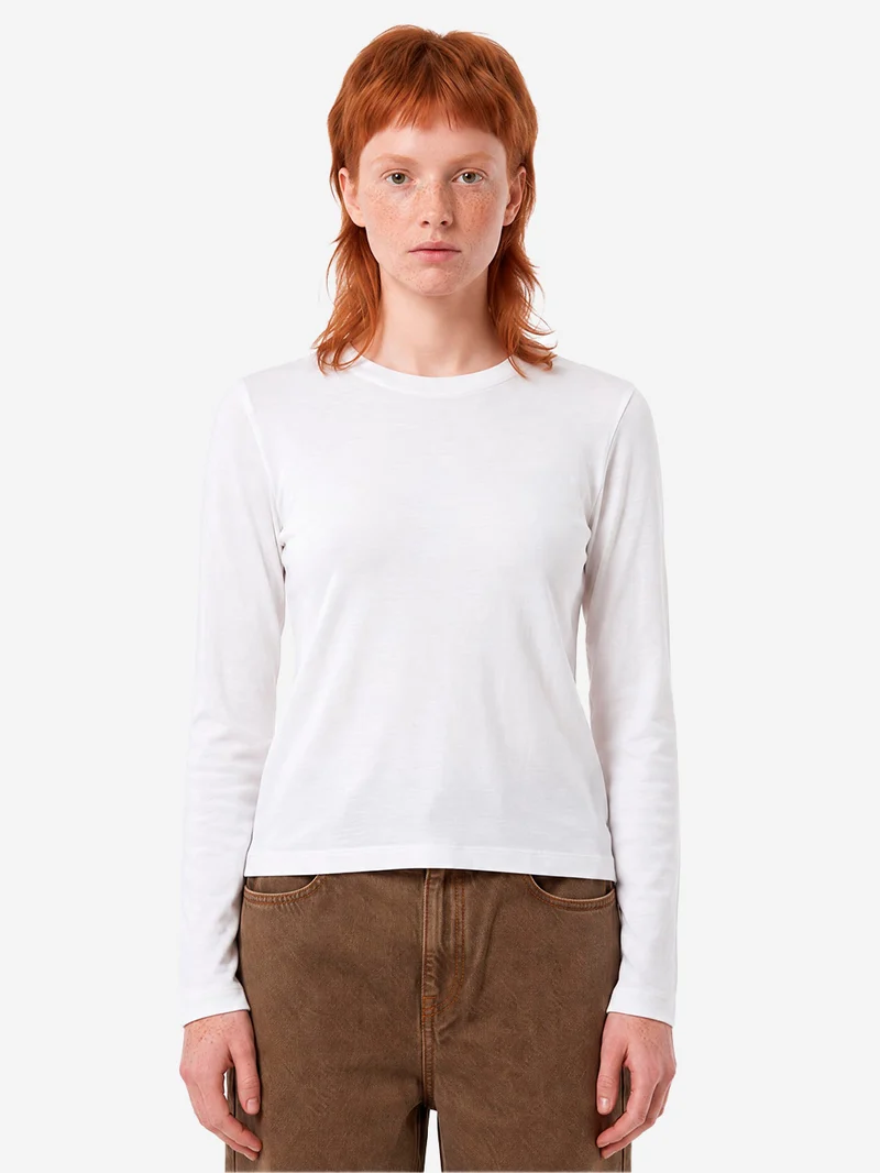 T-shirt a manica lunga bianca in cotone sottile