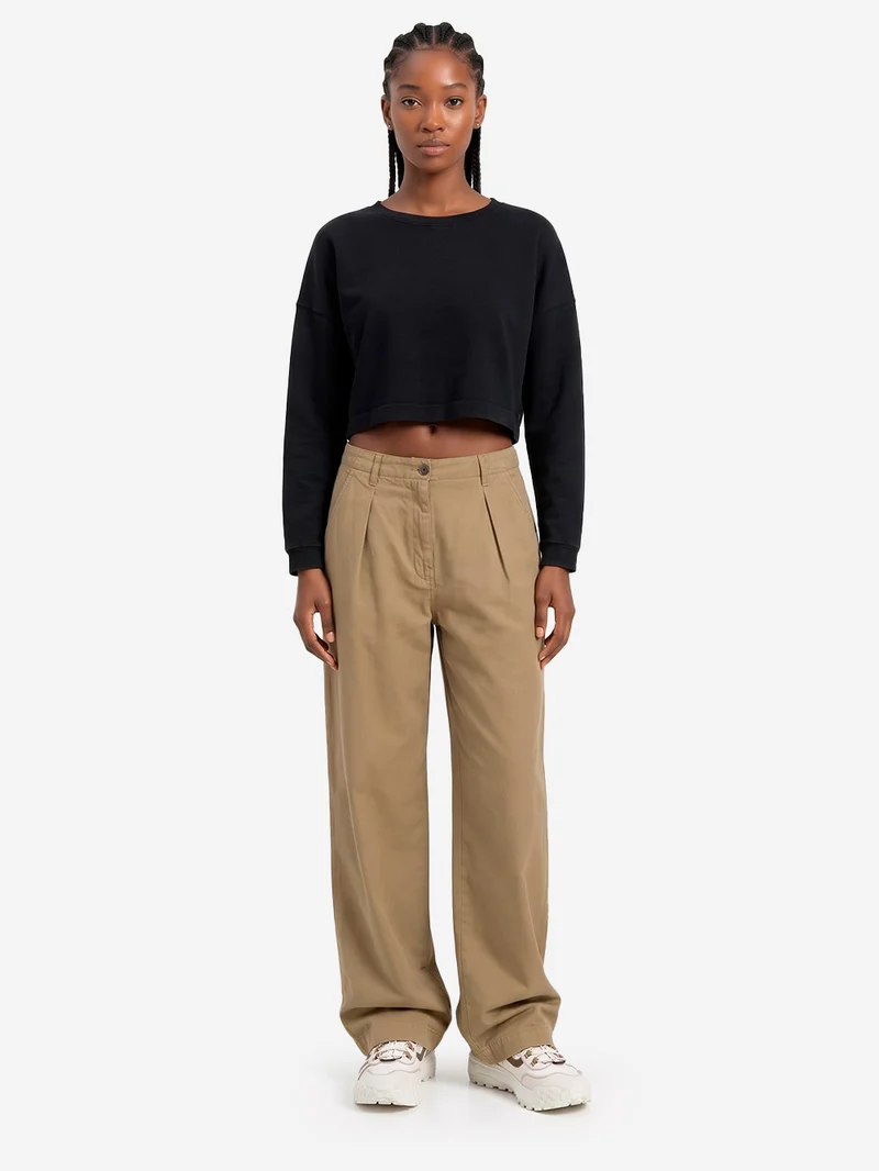 Pantaloni larghi in misto twill di lino verdi