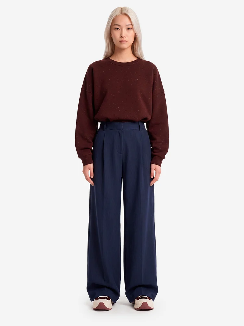 Pantaloni pleated 'Provenco' a vita alta blu