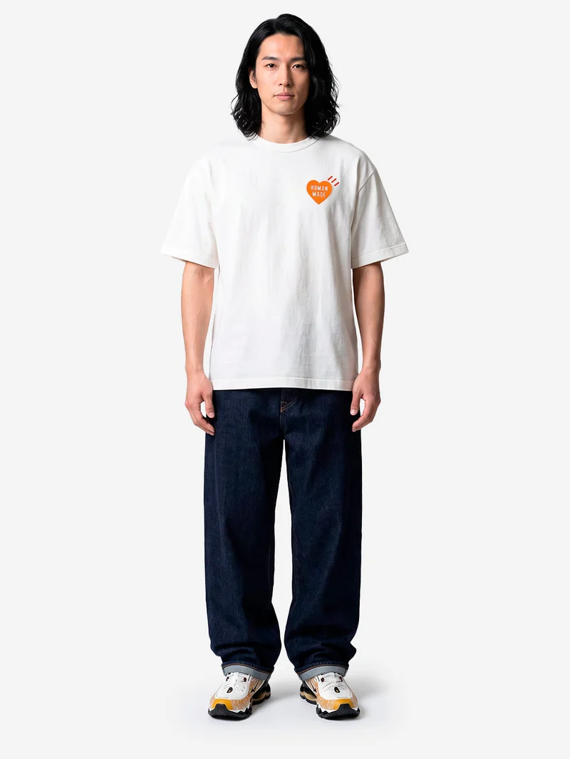 T-shirt bianca in cotone slub yarn con grafica