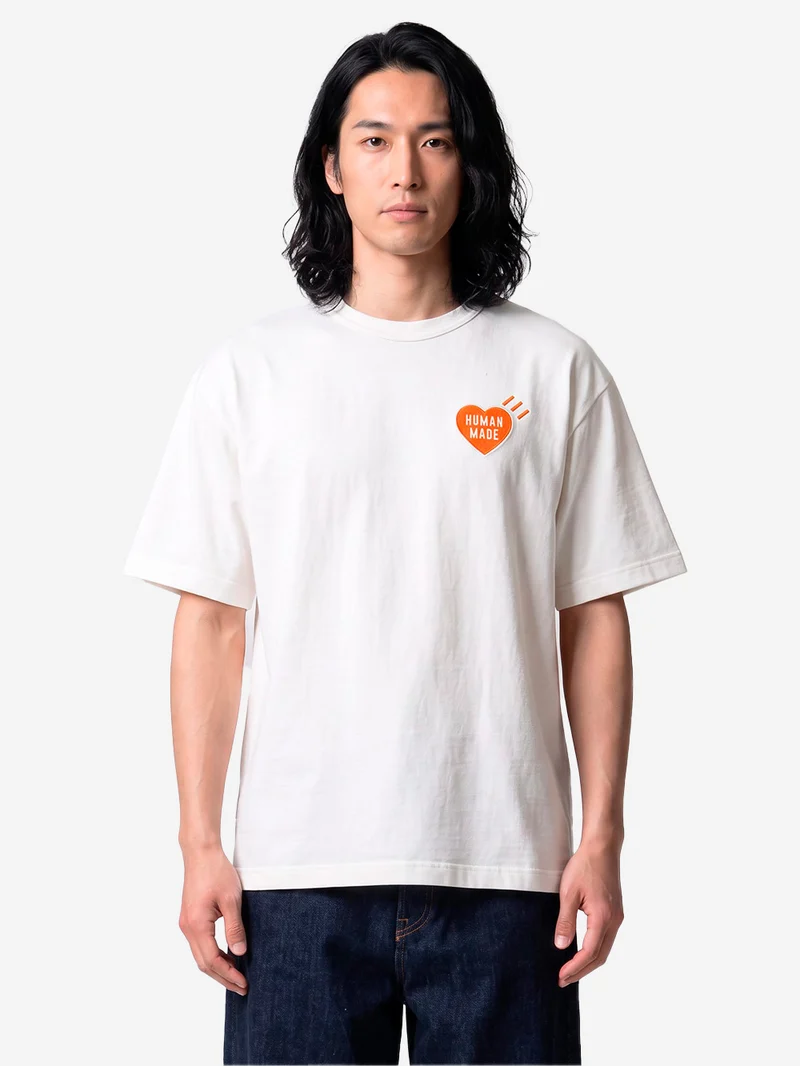 T-shirt bianca in cotone slub yarn con grafica
