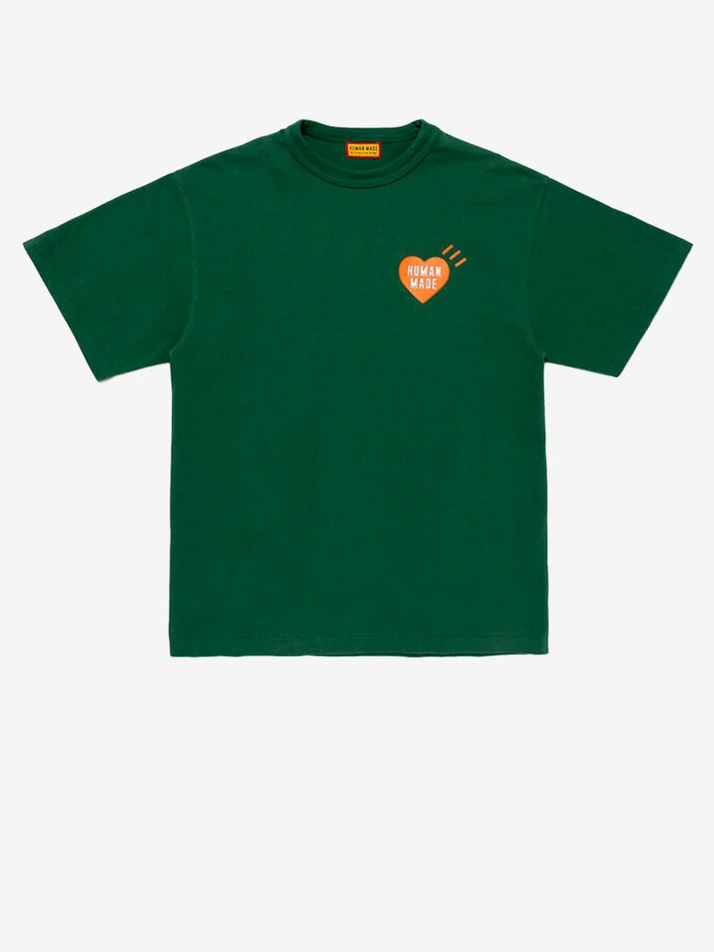 T-shirt verde in cotone slub yarn con grafica