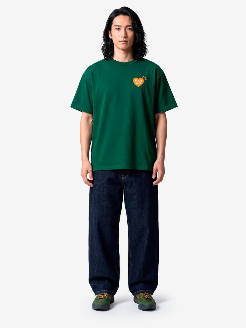 T-shirt verde in cotone slub yarn con grafica
