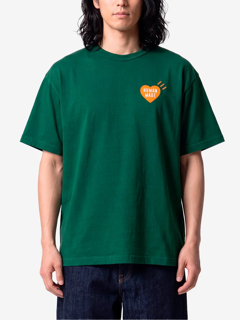 T-shirt verde in cotone slub yarn con grafica