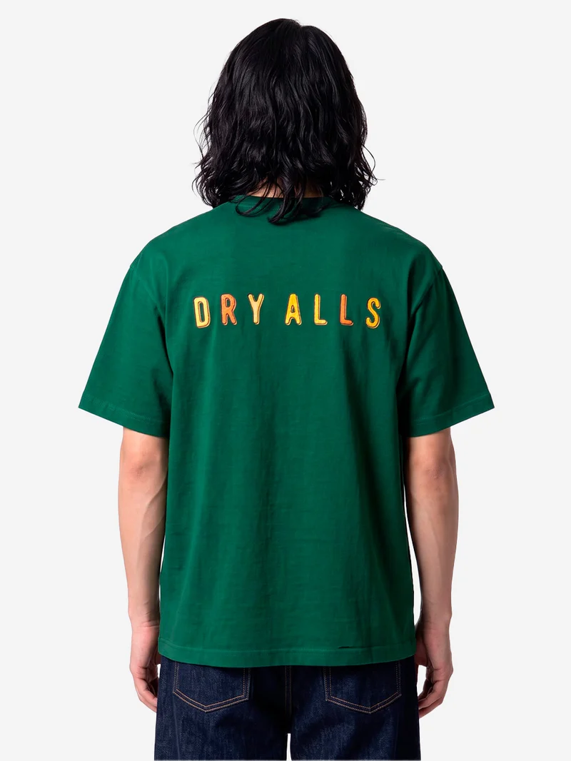 T-shirt verde in cotone slub yarn con grafica
