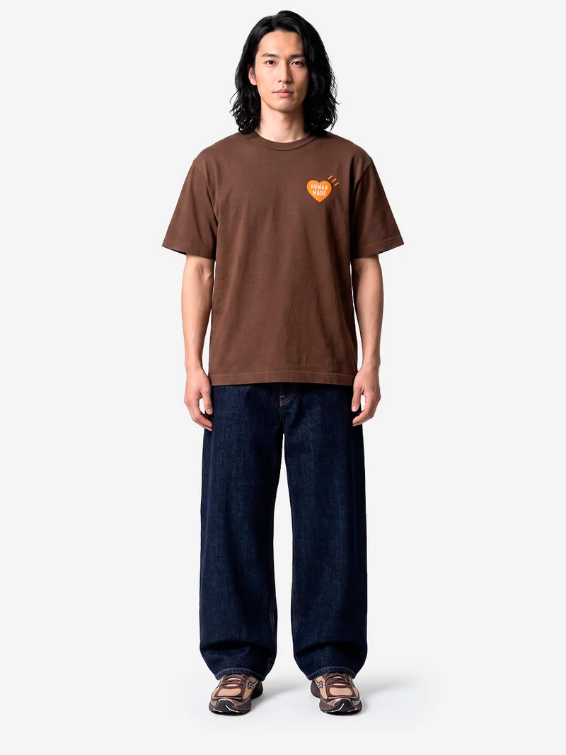 T-shirt marrone in cotone slub yarn con grafica