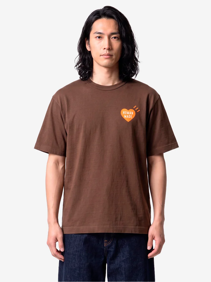T-shirt marrone in cotone slub yarn con grafica