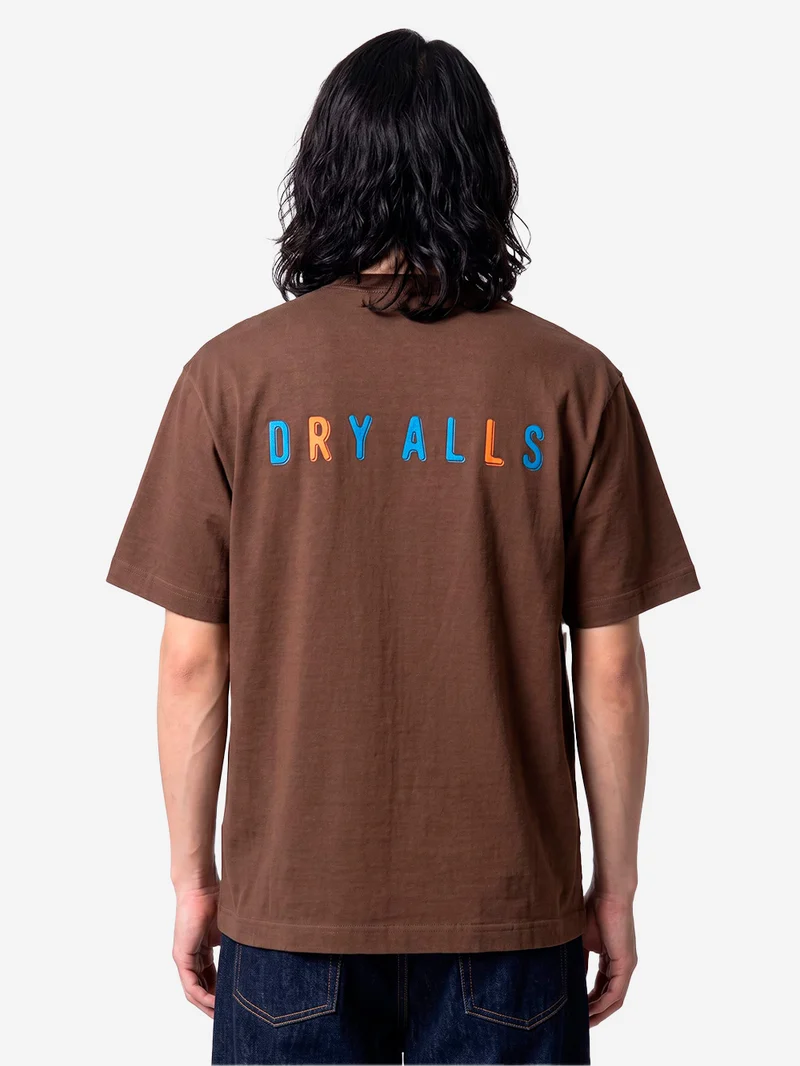 T-shirt marrone in cotone slub yarn con grafica