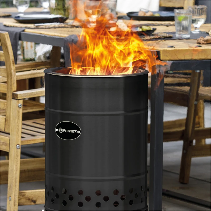 Feuertonne Pyron Black Edition + Grillplatte + Abdeckhaube