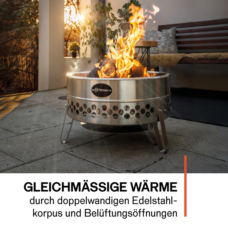Feuerschale Tyropit Edelstahl + Grillplatte + Abdeckhaube