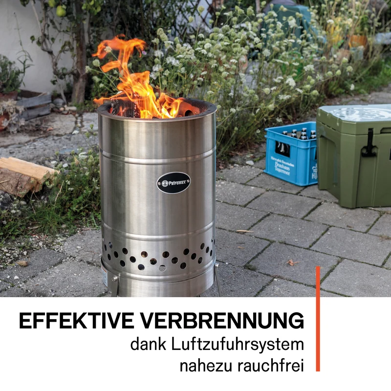 Feuertonne Pyron Edelstahl + Grillplatte + Abdeckhaube