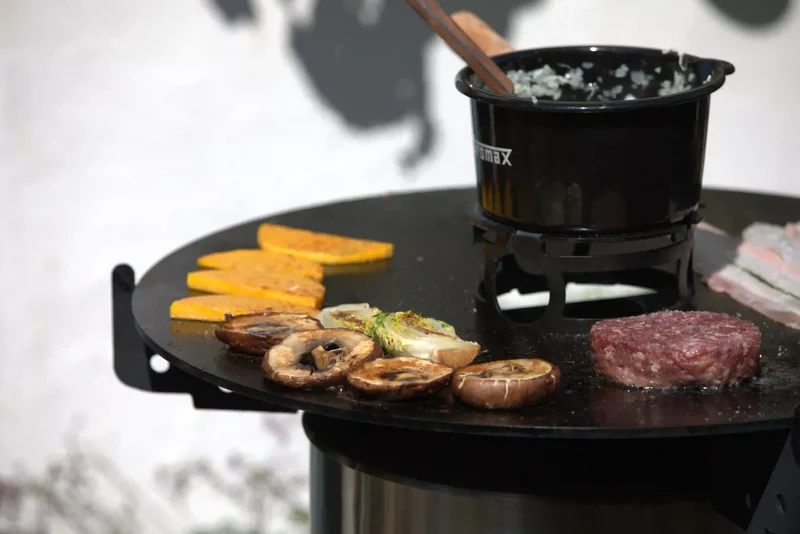 Feuertonne Pyron Edelstahl + Grillplatte + Abdeckhaube