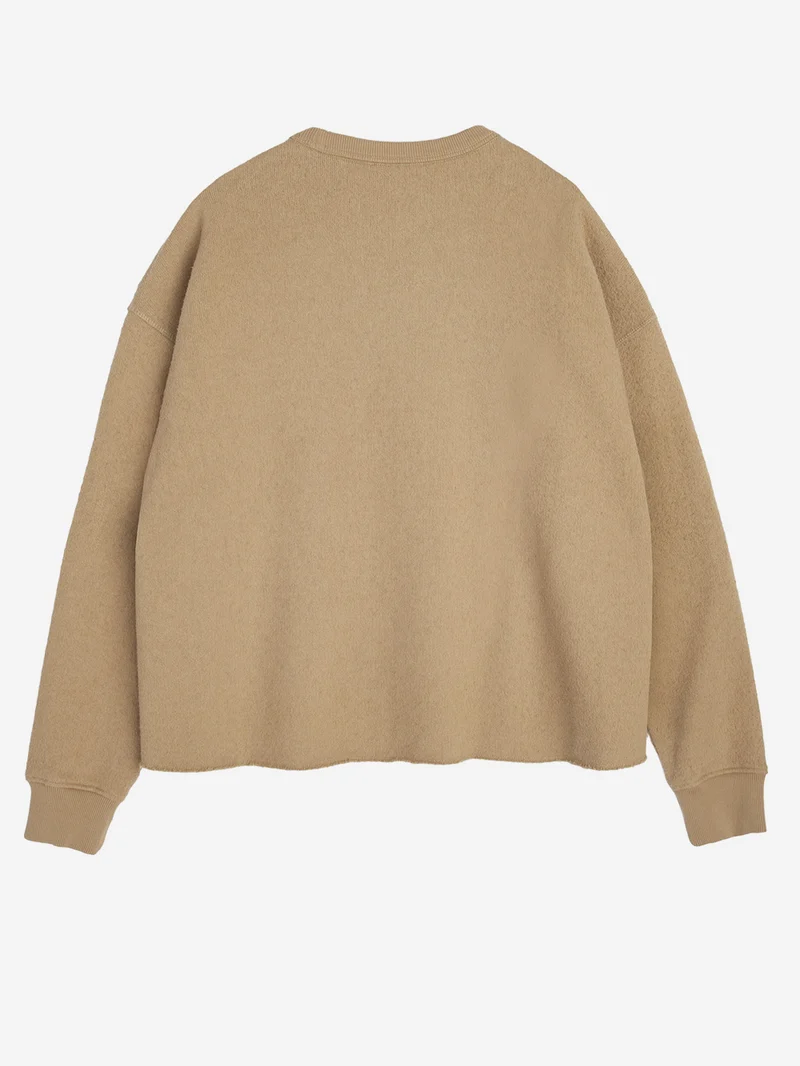 Felpa girocollo beige con finiture a taglio vivo