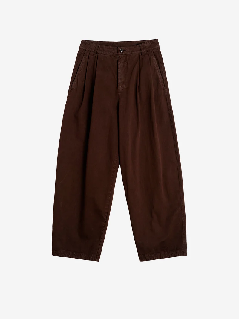 Pantaloni 'Ambassador' pleated in gabardine di cotone marrone