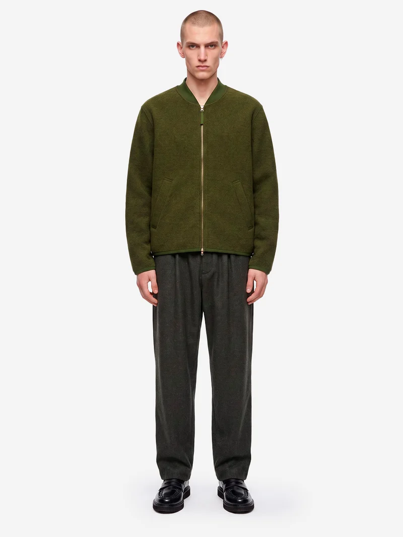 Pantaloni Wool Herringbone Pleated oliva