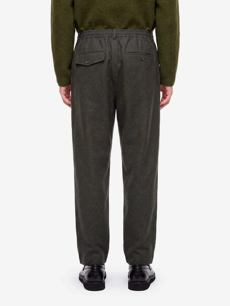 Pantaloni Wool Herringbone Pleated oliva
