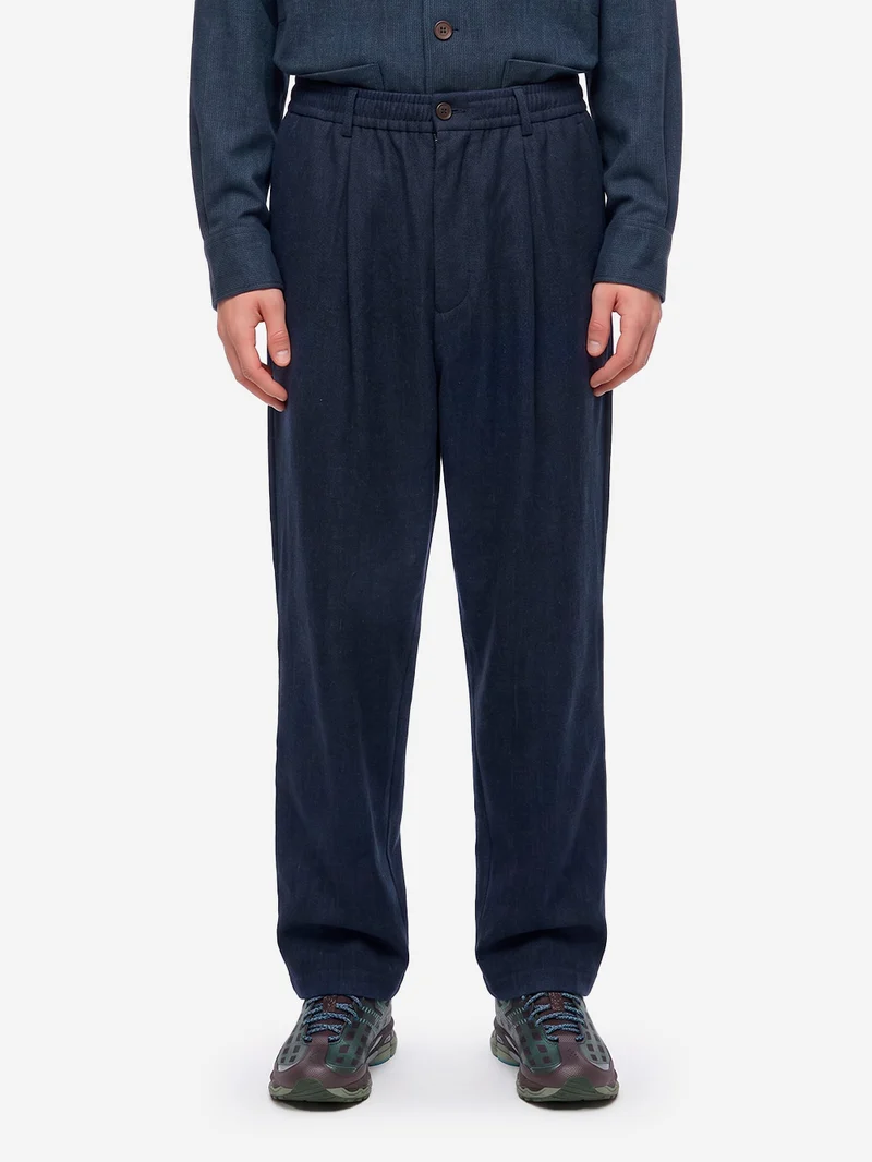 Pantaloni Wool Herringbone Pleated navy