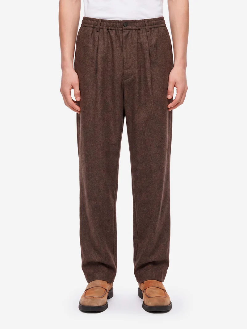 Pantaloni Wool Herringbone Pleated marroni