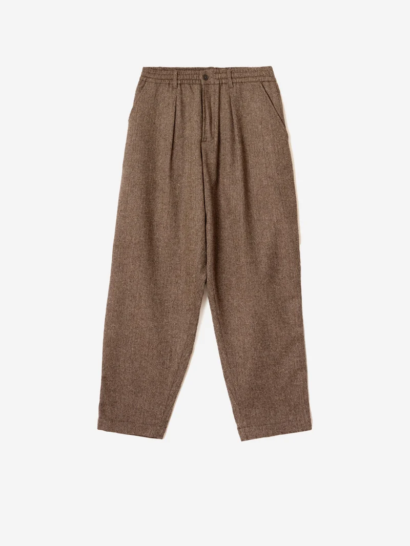 Pantaloni Wool Herringbone Pleated marroni