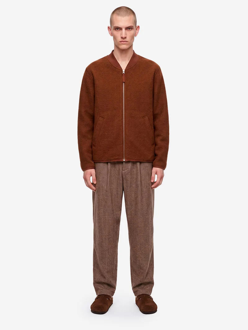 Pantaloni Wool Herringbone Pleated marroni