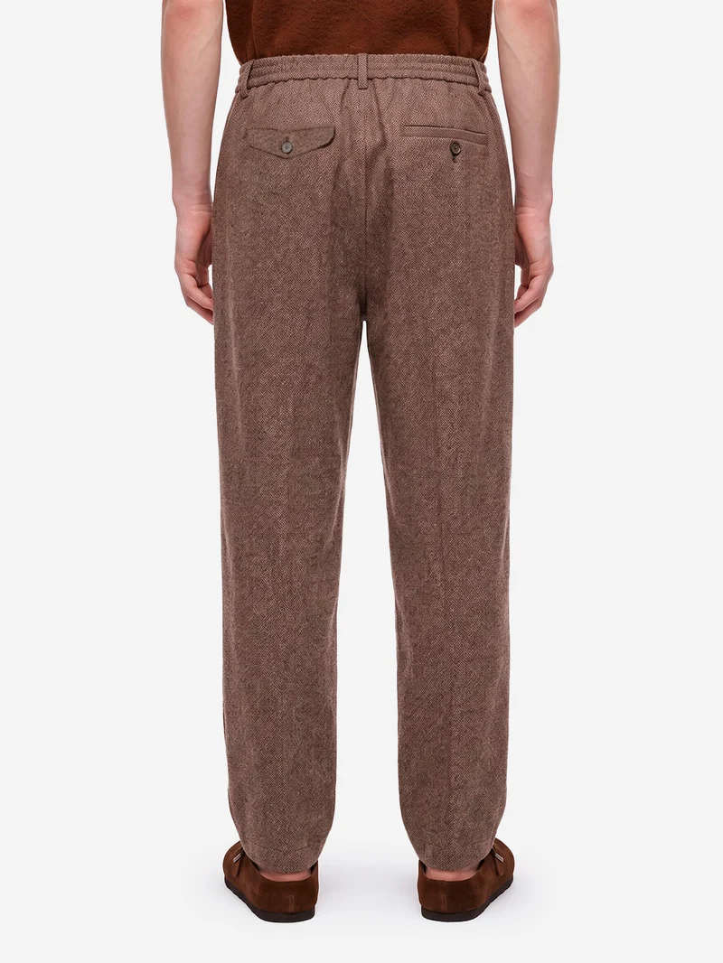 Pantaloni Wool Herringbone Pleated marroni