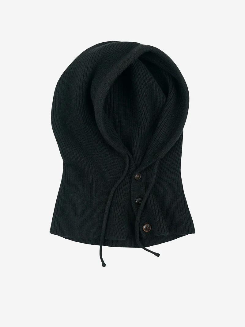Balaclava in lana merino a coste nera