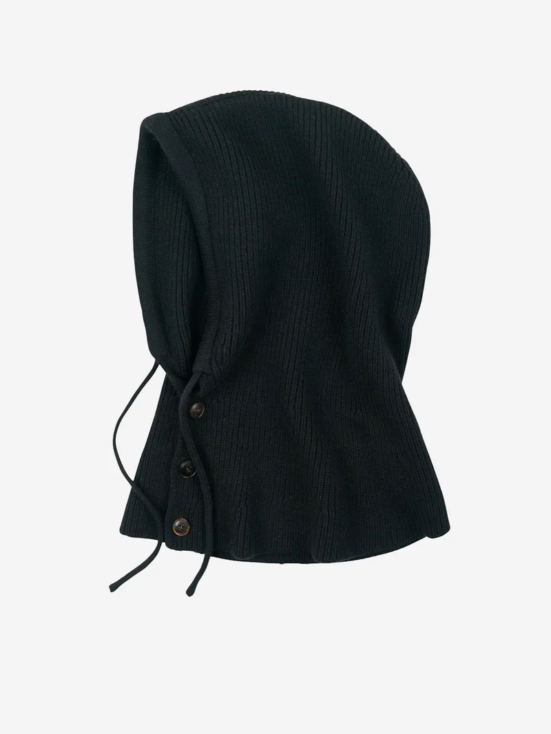 Balaclava in lana merino a coste nera
