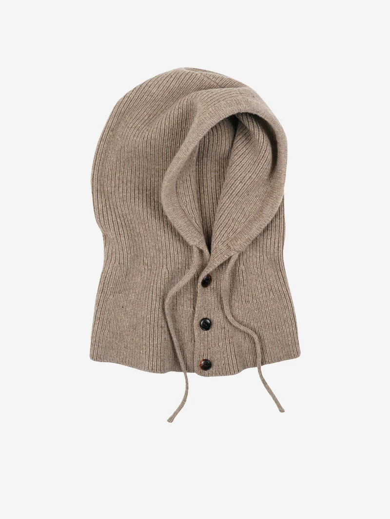 Balaclava in lana merino a coste beige