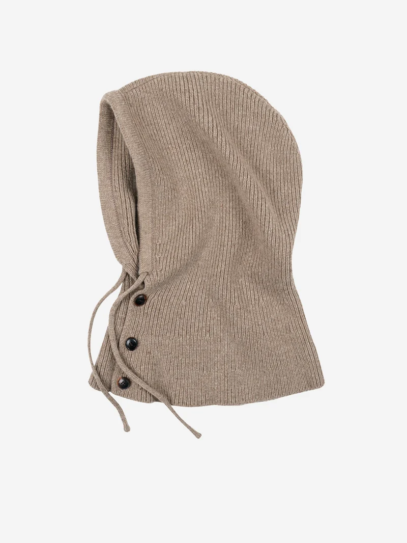 Balaclava in lana merino a coste beige