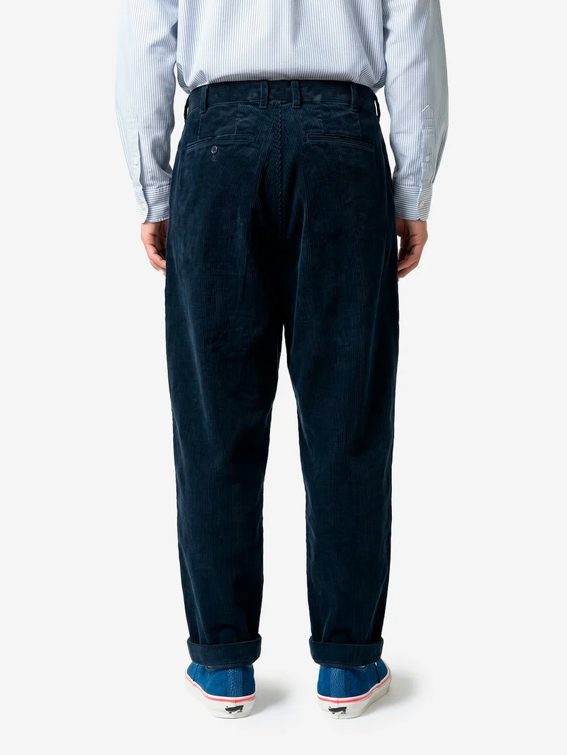 Pantaloni navy 2 Pleats Tapered Corduroy