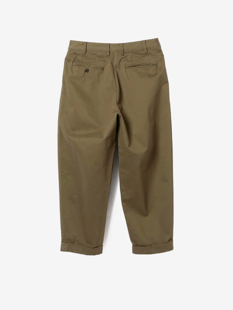 Pantaloni tapered 2 pleats in twill oliva
