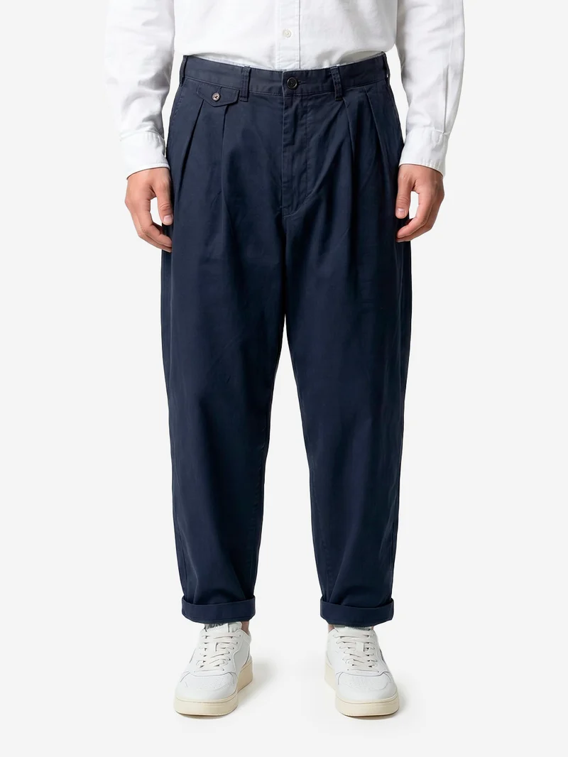 Pantaloni tapered 2 pleats in twill navy