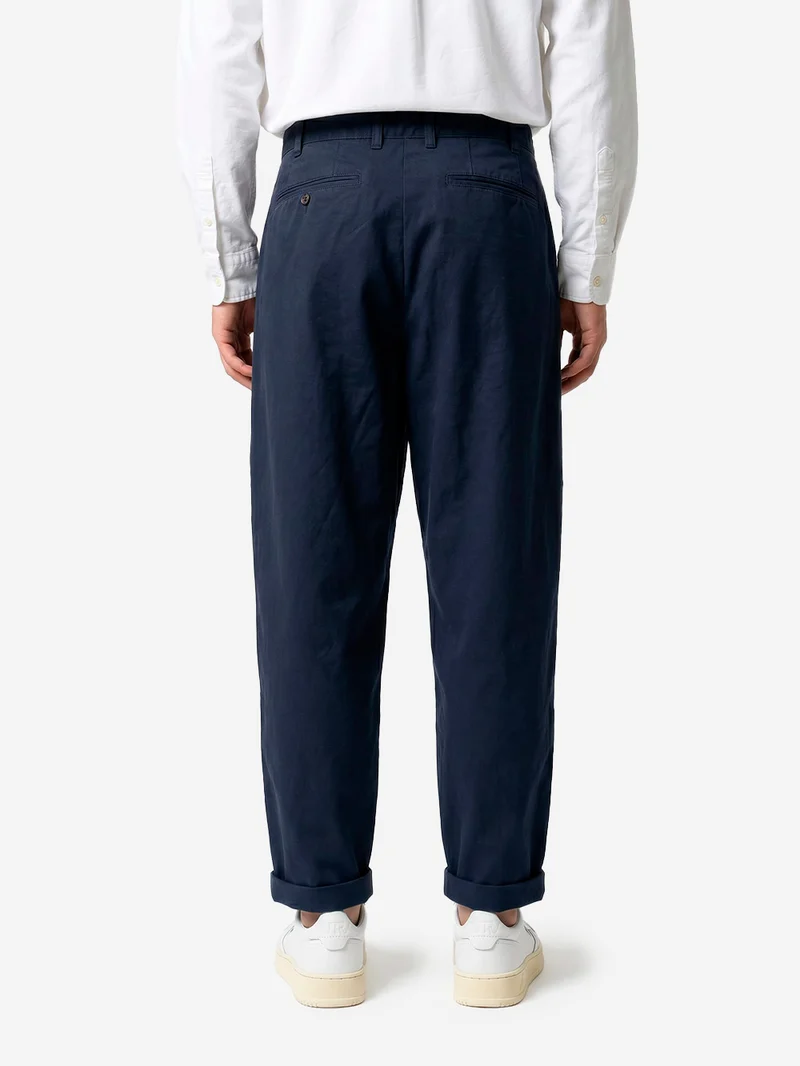 Pantaloni tapered 2 pleats in twill navy