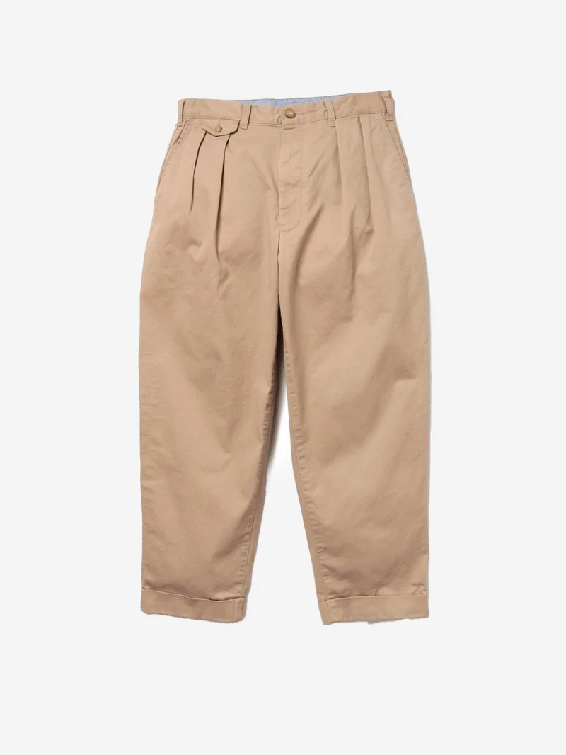 Pantaloni tapered beige khaki 2 pleats in twill