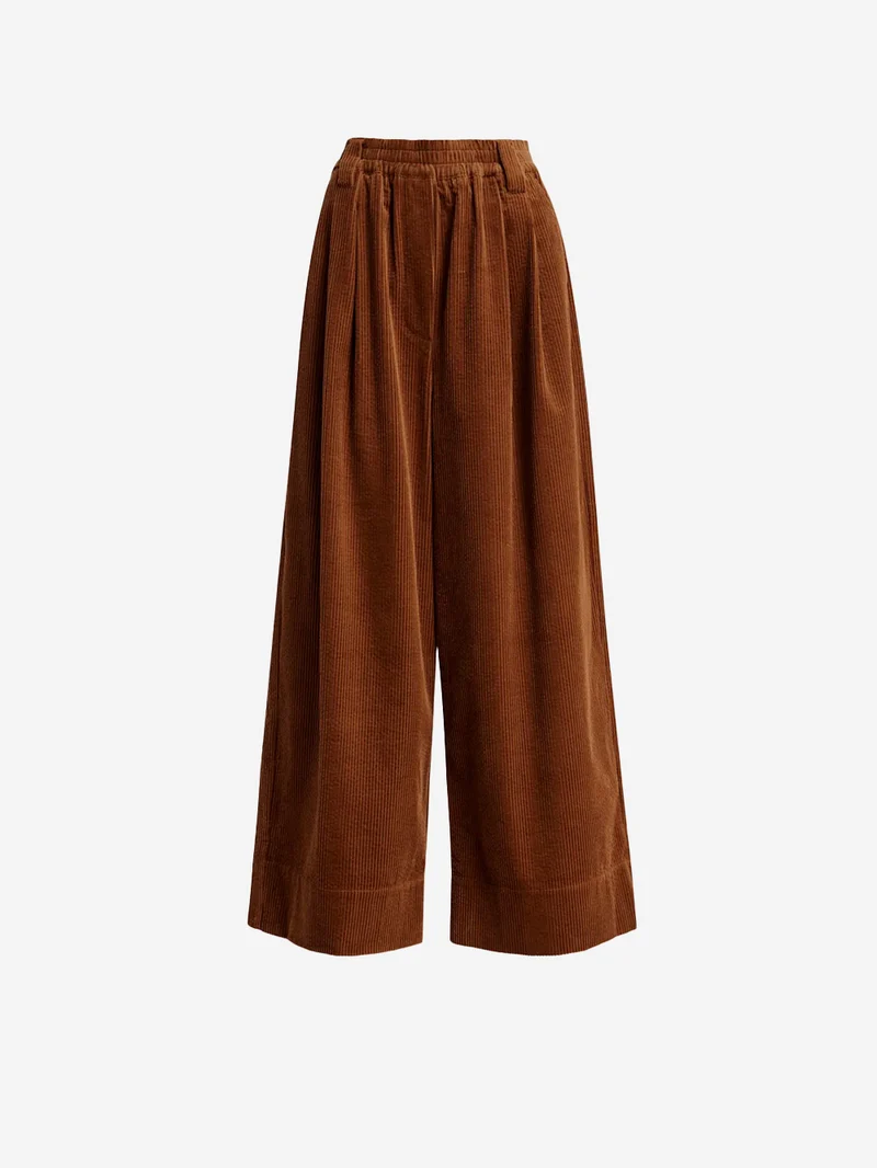Pantaloni marroni a gamba larga in velluto a coste