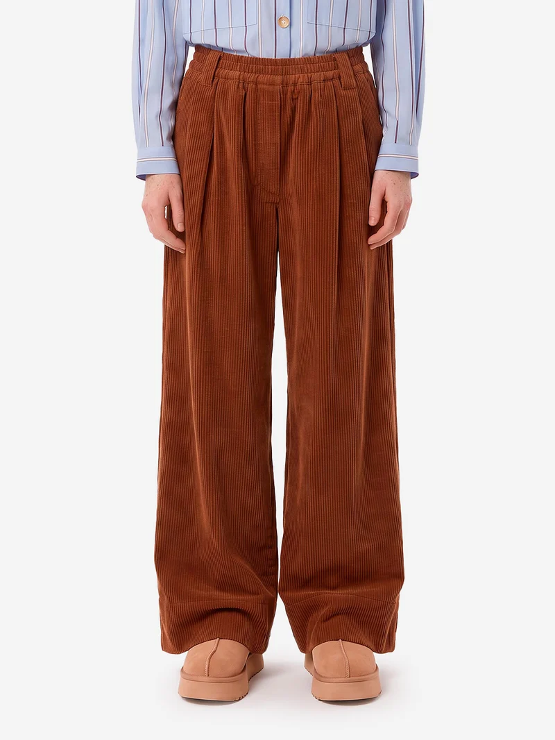 Pantaloni marroni a gamba larga in velluto a coste